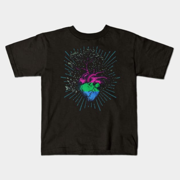 Polysexual Heart Tree of Life Kids T-Shirt by Psitta